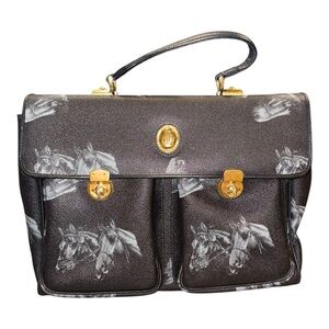Louvrouse Horse Print Satchel Briefcase Bag Equestrian Vintage
